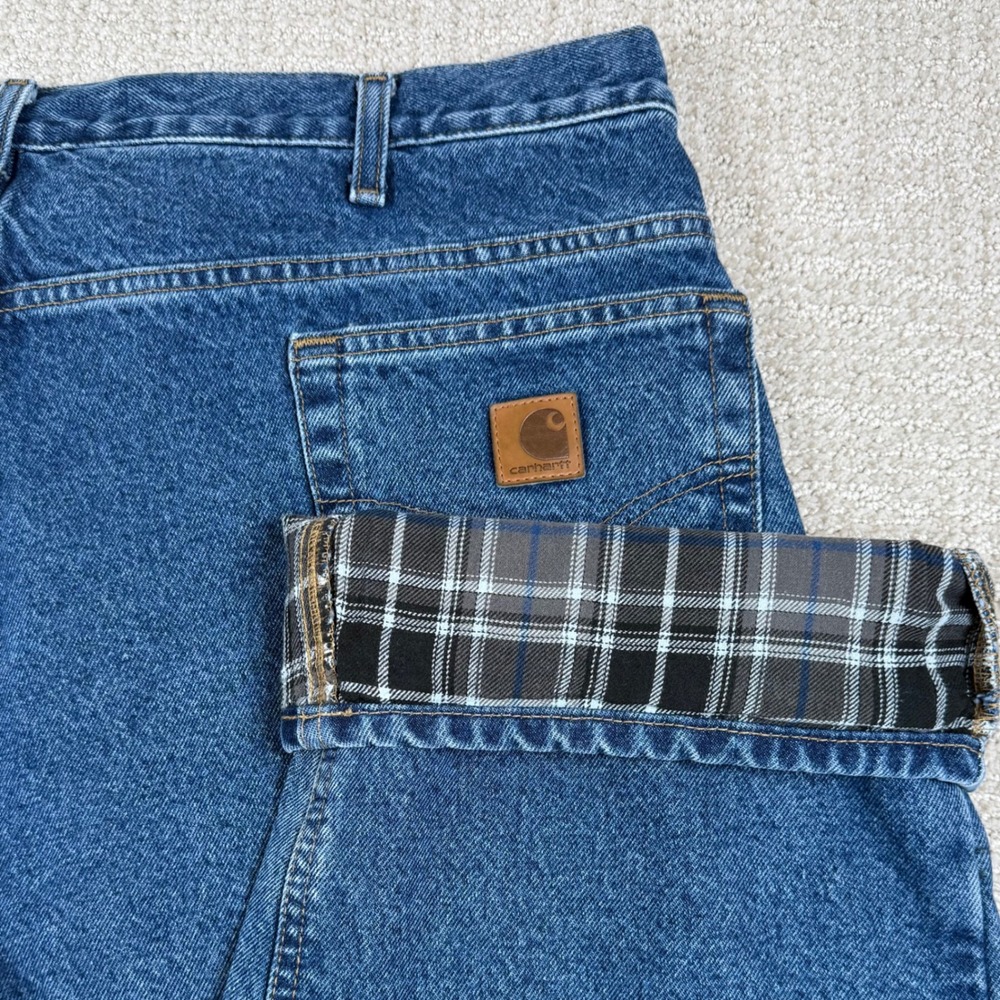Carhartt Mens 42x34 Blue Flannel Lined Relaxed Fit Jeans B172 DST
